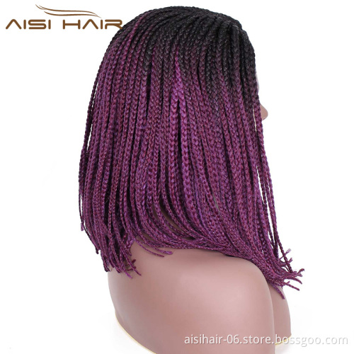 Aisi Hair Synthetic Braids Box Braids Lace Front Wig Long Straight Ombre Purple Glueless Lace Front Wigs For Black Women